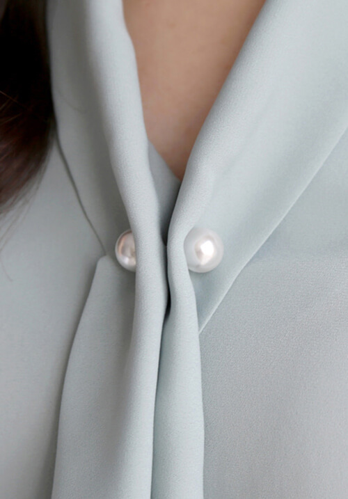 現貨 - 正韓 新珍珠刷領雪紡長袖襯衫 - 3色可選