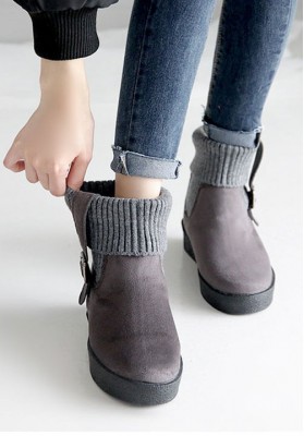 正韓 方扣襪套踝靴 - 2色可選 增高3.5公分