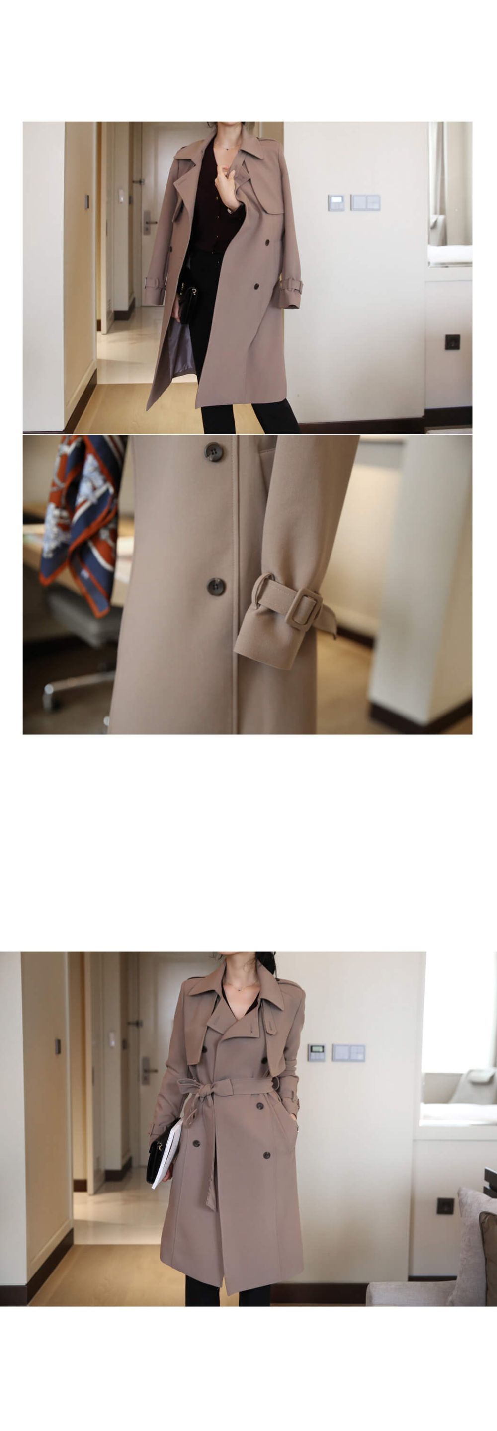 韓國平價服飾 長版雙扣風衣外套