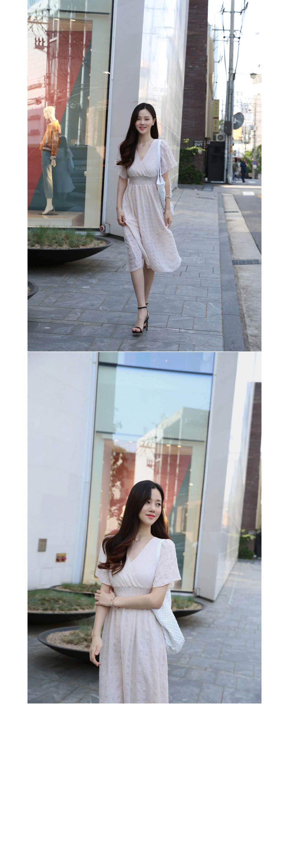 韓國平價服飾 雪紡V領中長連身裙