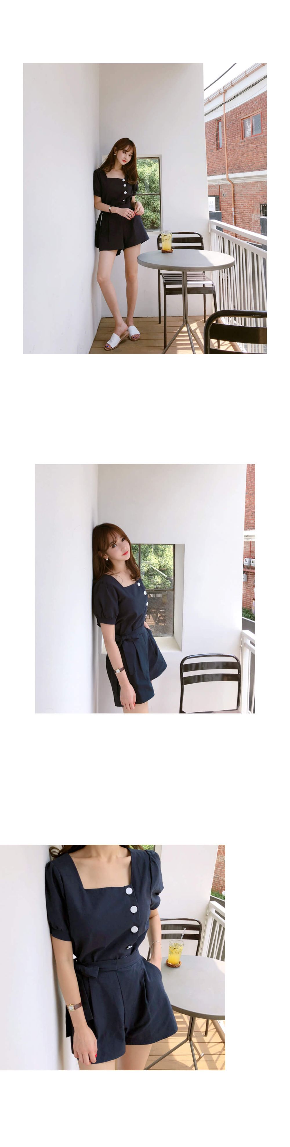 韓國平價服飾 亞麻兩件式套裝 (上衣+褲子)