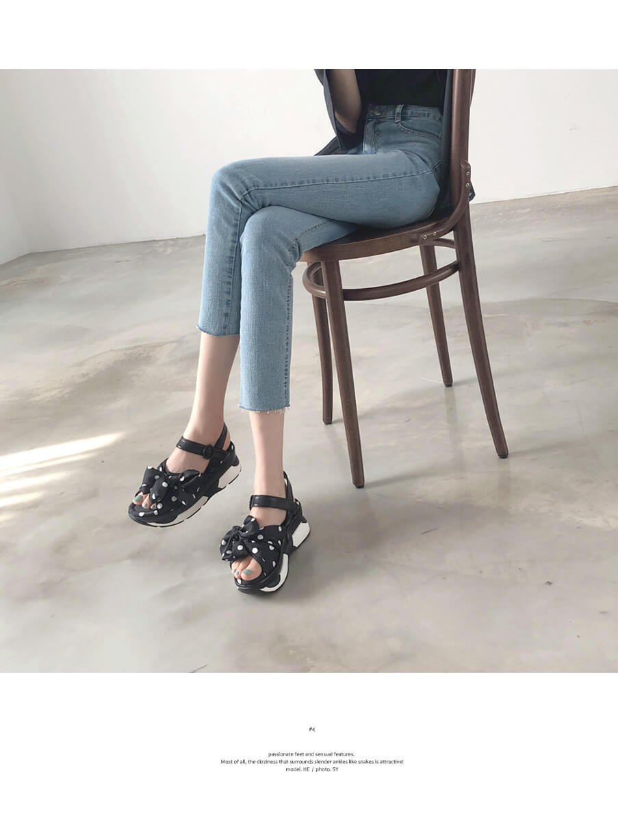 韓國平價服飾 點點絲帶平台涼鞋